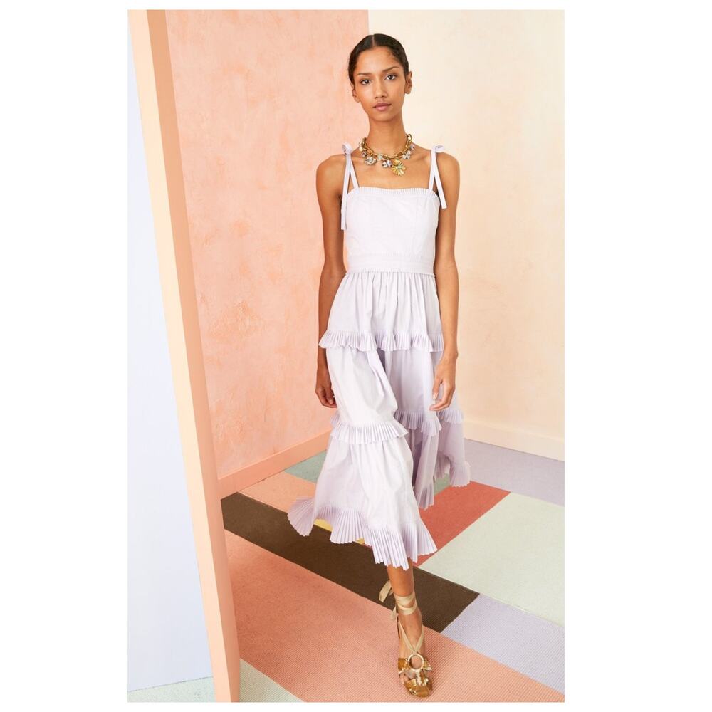 ULLA JOHNSON Lune Tiered Cotton Midi Dress Size 4